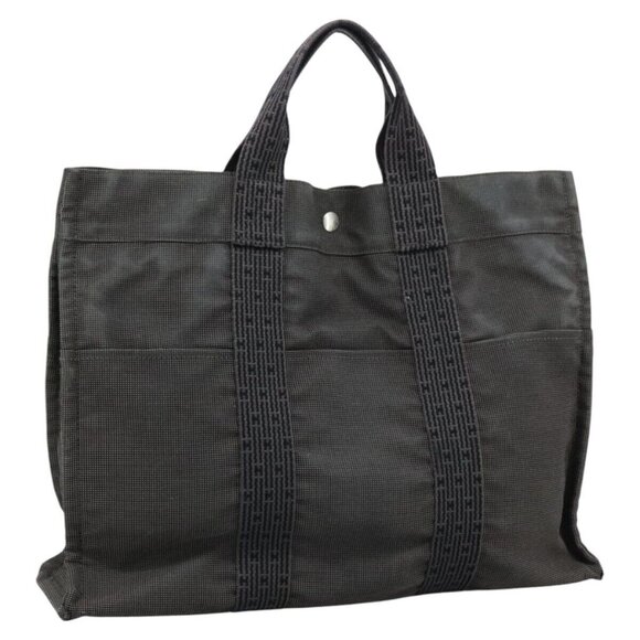 HERMES Her Line MM Hand Bag Canvas Gray Silver - Picture 1 of 16